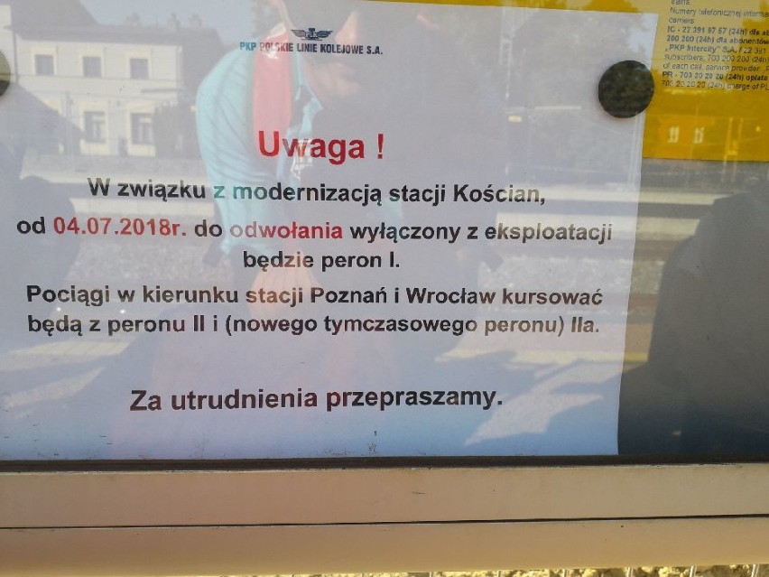 Uwaga! Od dziś 4 lipca do odwołania zamknięty jest peron I na dworcu PKP w Kościanie FOTO