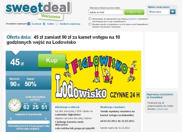 SweetDeal w Warszawie: 45 zł zamiast 90 zł za karnet wstępu na 10 godzinnych wejść na Lodowisko