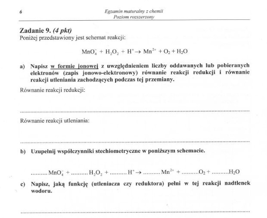 CHEMIA - ARKUSZ - POZIOM ROZSZERZONY