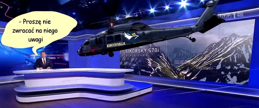 Helikopter w Wiadomościach TVP MEMY. Nowa odsłona i nowe...