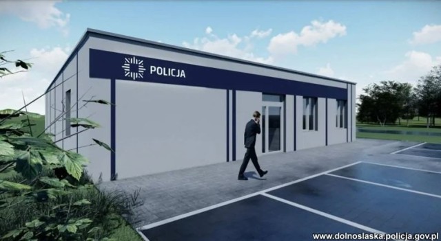 Wizualizacja pierwszego w Polsce posterunku policji z gotowych modułów. Powstaje w Prochowicach.
