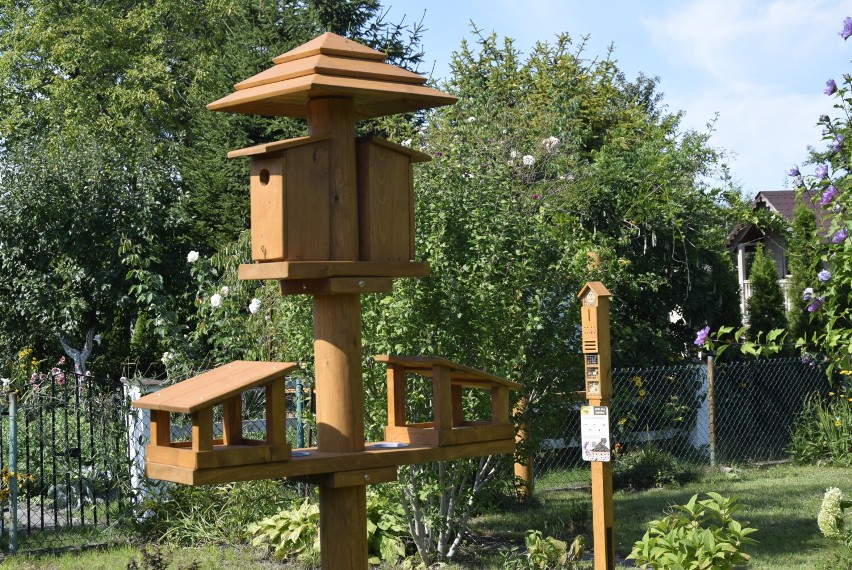 W ogrodzie działkowym im. Reymonta pojawiły się karmniki, domki dla jeży, ptaków i owadów oraz tablice edukacyjne