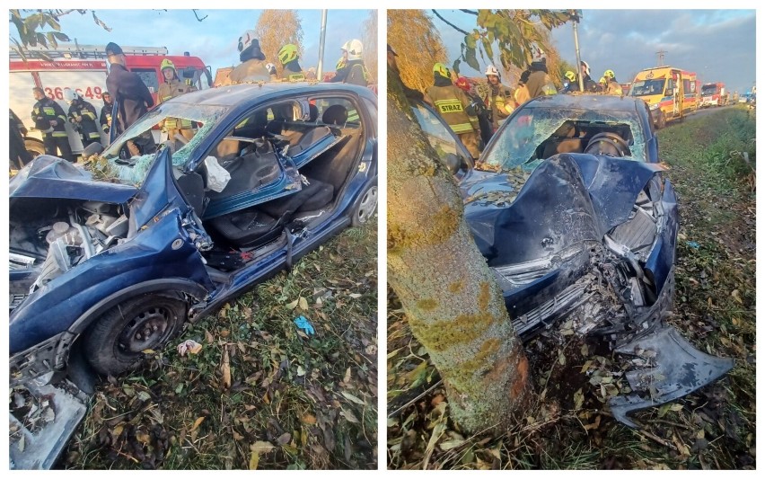 Opel uderzył w drzewo na drodze Kruszyn - Lubraniec