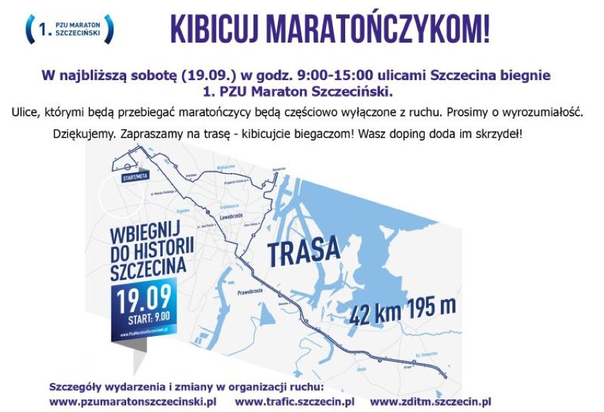 Dziś PZU Maraton Szczecin. Sporo zmian w ruchu [mapy]
