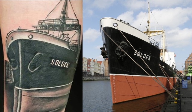 Tatuaż z wizerunkiem "Sołdka". Nieszablonowy sposób na docenienie statku cumującego w Gdańsku!