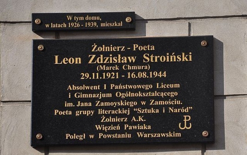 Tablica pamiątkowa na kamienicy, w której mieszkał Leon Z....