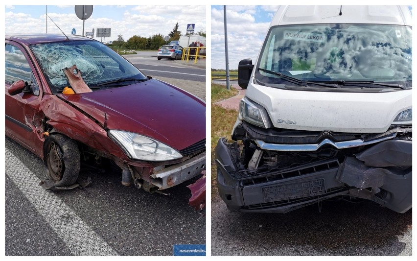 Wypadek na drodze Włocławek - Brześć Kujawski. Bus zderzył się z osobowym fordem [zdjęcia]