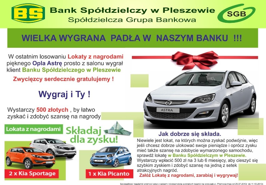 Wielka wygrana padła w Banku Spółdzielczym w Pleszewie!