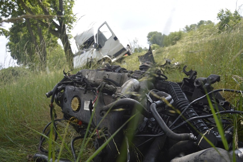 Głogów: Bus roztrzaskał się o drzewo, aż wypadł z niego silnik. ZDJĘCIA