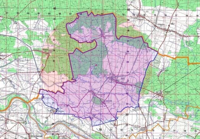 Mapka z zaznaczonym terenem objętym zakazem w gminie Kotla