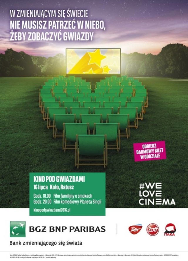 Kino pod gwiazdami
16 lipca 2016r.
Ratusz Miejski w Kole
18:00-20:00 - Film familijny o smokach
20:00-22:30 - "Planeta Singli". 

Więcej: Kino pod gwiazdami w Kole