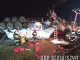 Wypadek w Stawiszynie pod Kaliszem. Ciężarówka dachowała w rowie. ZDJĘCIA