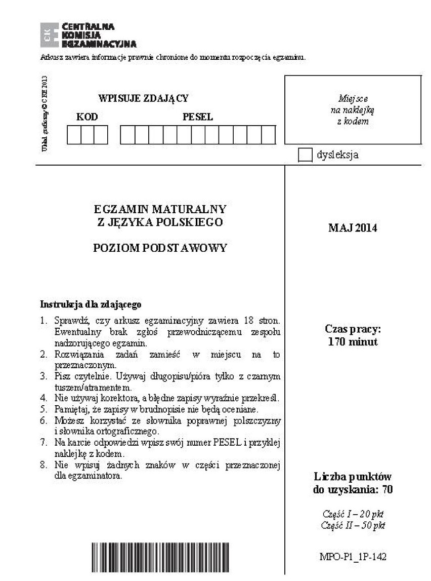 Matura 2014. Język polski poziom podstawowy