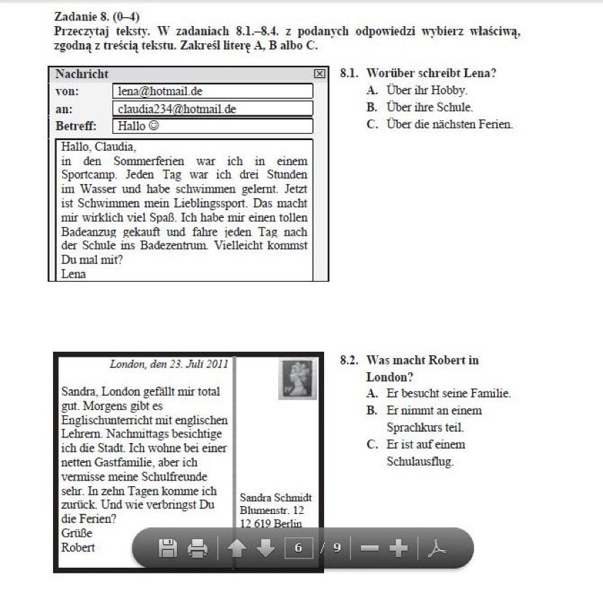 Próbny egzamin gimnazjalny 2012/2013: Język angielski i niemiecki [pytania, odpowiedzi]