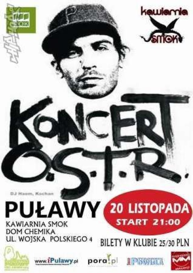 Plakat promujący koncert O.S.T.R w Puławach