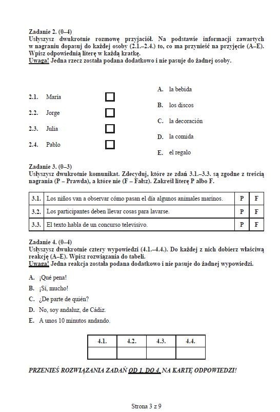 Próbny egzamin gimnazjalny 2012/2013: język hiszpański - p. podstawowy [ARKUSZE, ODPOWIEDZI wkrótce]