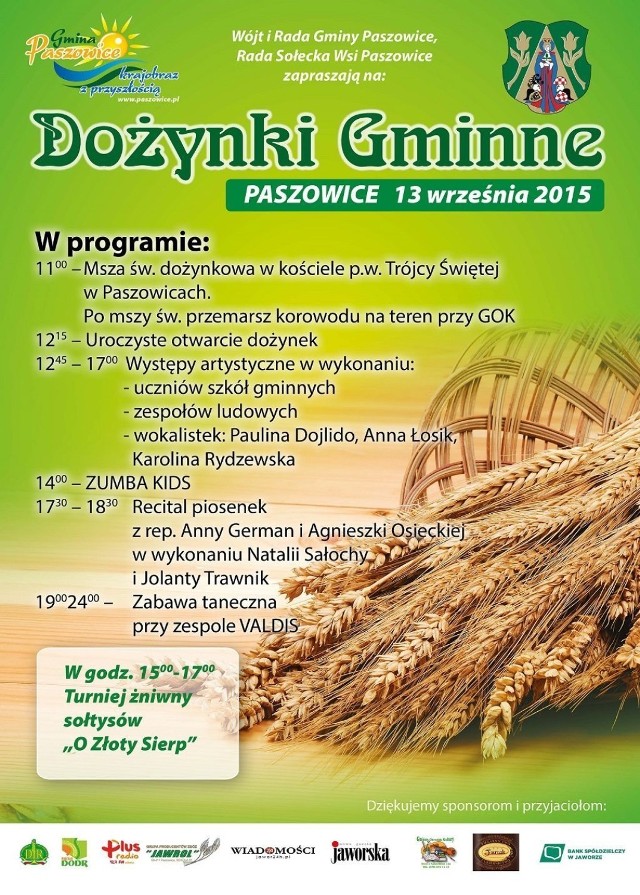 Plakat Dożynek Gminnych Gminy Paszowice w Paszowicach 2015