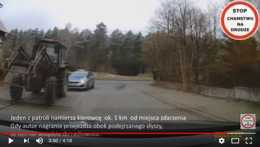 Pijany traktorzysta wymusił pierwszeństwo na ul. Dąbrowskiej w Tomaszowie Maz. [FILM]