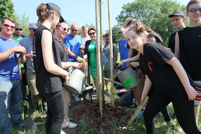 Inauguracja Festiwalu Wolontariatu "Kontakt" : Amerykańscy żołnierze posadzili drzewa i krzewy w parku przy łódzkiej ASP, 13 czerwca 2015
