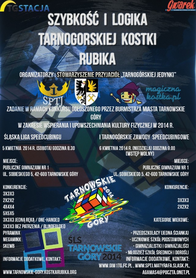 Plakat zapowiadający turniej speedcubingowy w Tarnowskich Górach