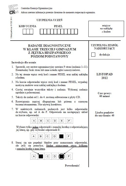 Wielkopolska: Próbny egzamin gimnazjalny z języka hiszpańskiego [ARKUSZE, ODPOWIEDZI]