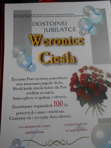 Setne urodziny obchodziła pani Weronika Cieśla, mieszkanka Rososznicy w gminie Ziębice