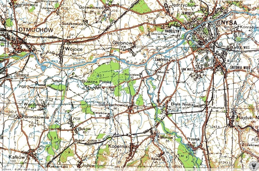 Fragment mapy topograficznej układ 1965 z widokiem na...