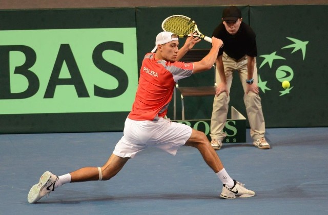 Puchar Davisa, Polska - Białoruś. Na zdjęciu: Jerzy Janowicz