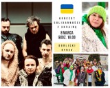 Na gorlickim Rynku koncert solidarności z Ukrainą. W tle zbiórka na rzecz ofiar konfliktu