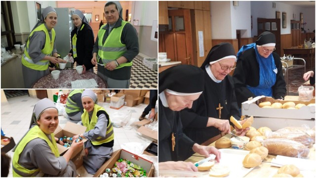 Siostry Józefitki z Tarnowa przygotowują kanapki i na dworcu PKP częstują nimi uchodźców