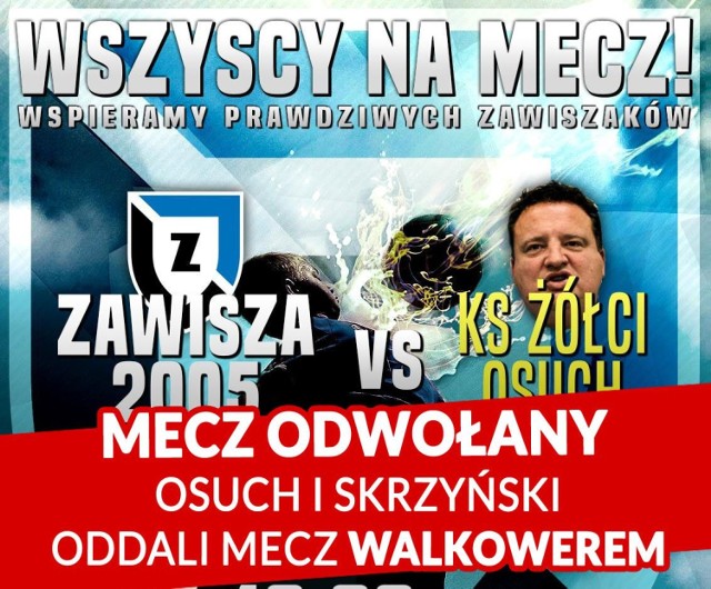 Plakat zapowiadający mecz na stronie kiboli Zawiszy.