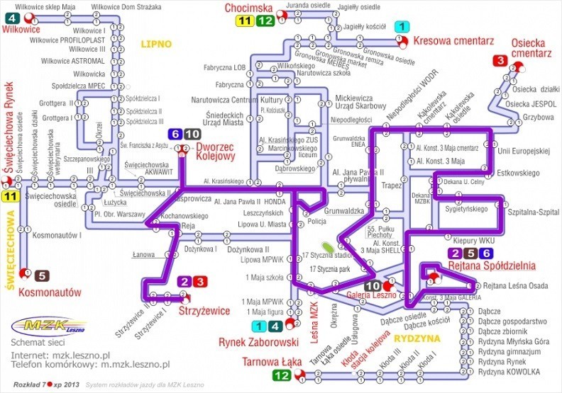 Schemat trasy linii nr 2.