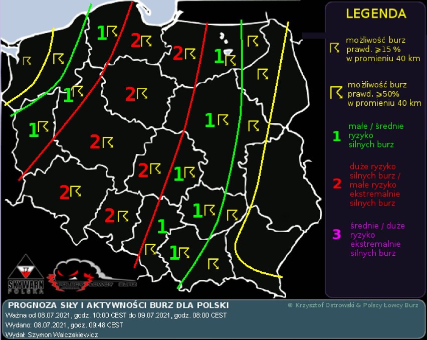 Głogów: Wydano ostrzeżenia przed silnymi burzami! Mogą się też pojawić trąby powietrzne. Najgorsze ma nadejść w nocy z 8 na 9 lipca