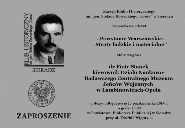 Wykład o powstaniu w Sieradzu. To w piątek 10 października w PBP