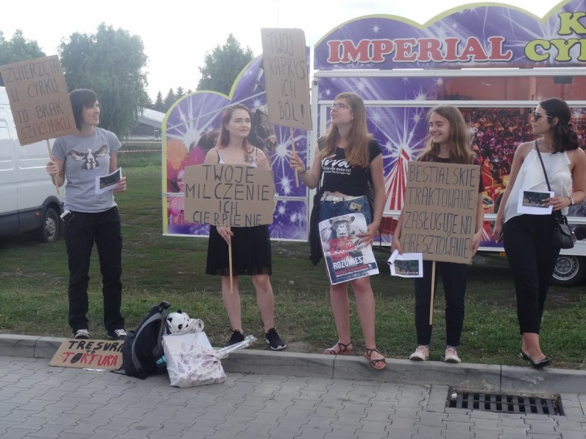 Opalenica: protest przed występem cyrku. Protestujący wyrazili swój sprzeciw wobec wykorzystywaniu w cyrku zwierząt