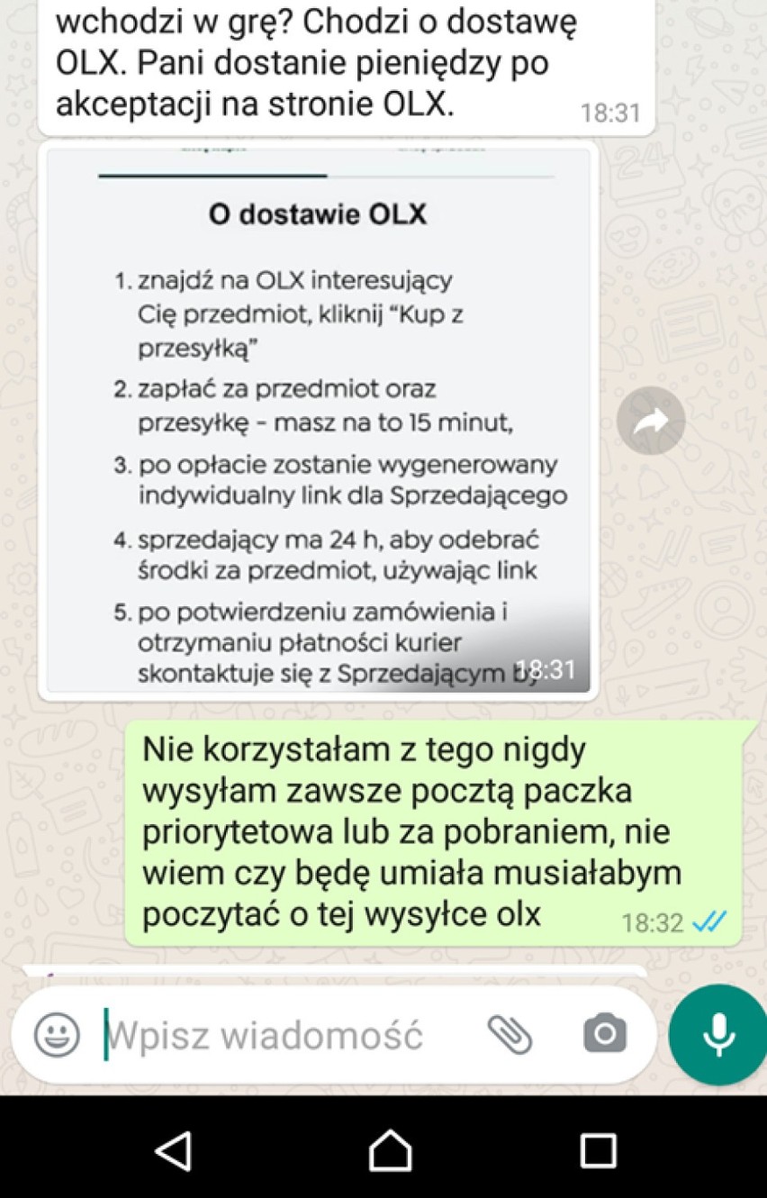 Oszuści podszywają się pod OLX, kontaktują przez WhatsApp. Mieszkańcy Zduńskiej Woli poszkodowani