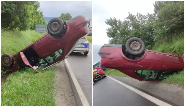 Zgodnie z ich relacją kierujący samochodem osobowym wypadł z drogo i dachował.