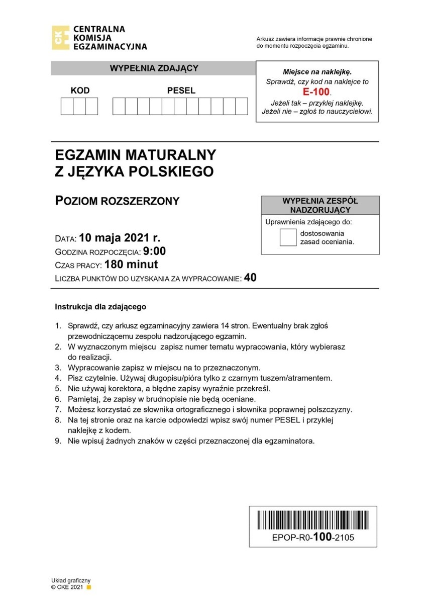 Matura polski rozszerzony ARKUSZ CKE, ZADANIA, TEMATY. Baczyński i Szymborska na maturze rozszerzonej z polskiego 10.05.2021