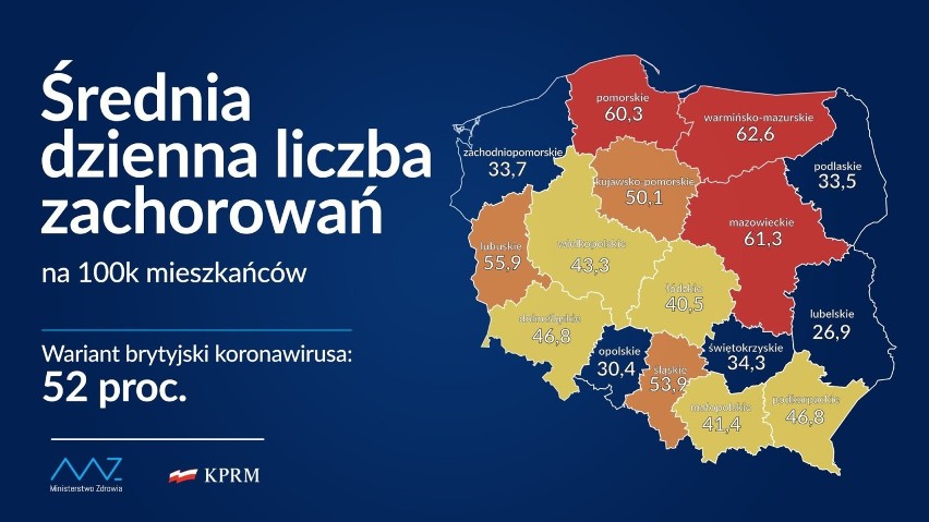 Średnia dzienna liczba zachorowań na 100 tys. mieszkańców w...