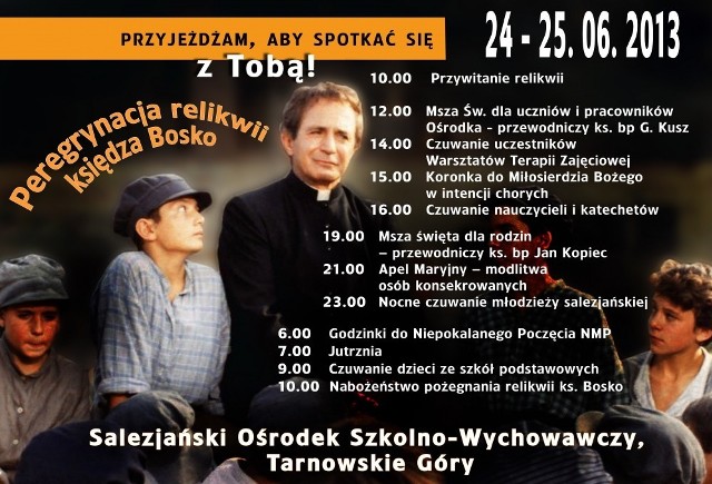 Plakat z programem obchodów peregrynacji relikwii św. Jana Bosko w Tarnowskich Górach