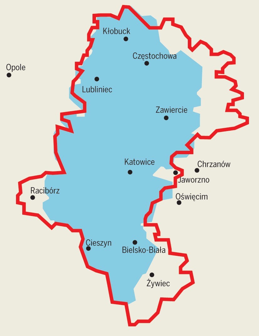 Mapa administracyjna od 1957 do 1975 r.
Niebieskim  kolorem...