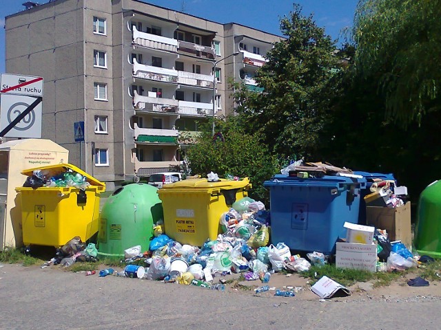 Przepełnione kontenery na śmieci na wałbrzyskim osiedlu Podzamcze