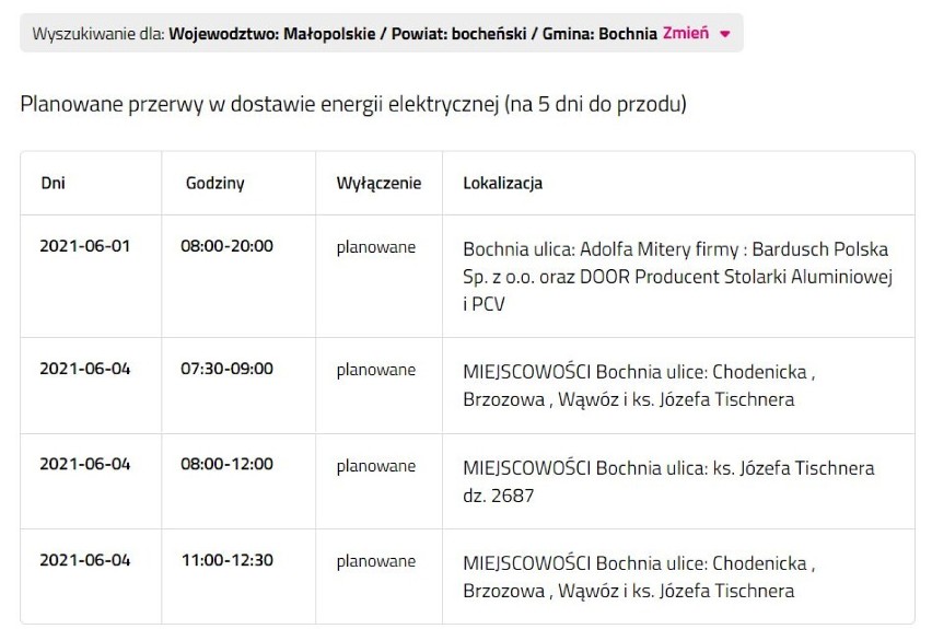 Wyłączenia prądu w powiecie bocheńskim i brzeskim,...