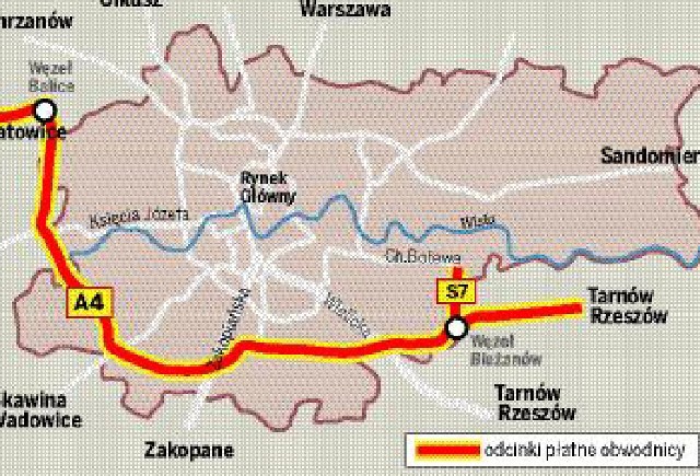 Płatny będzie odcinek A4 i trasa S7. Ale nie dla tych, którzy poruszają się w granicy miasta