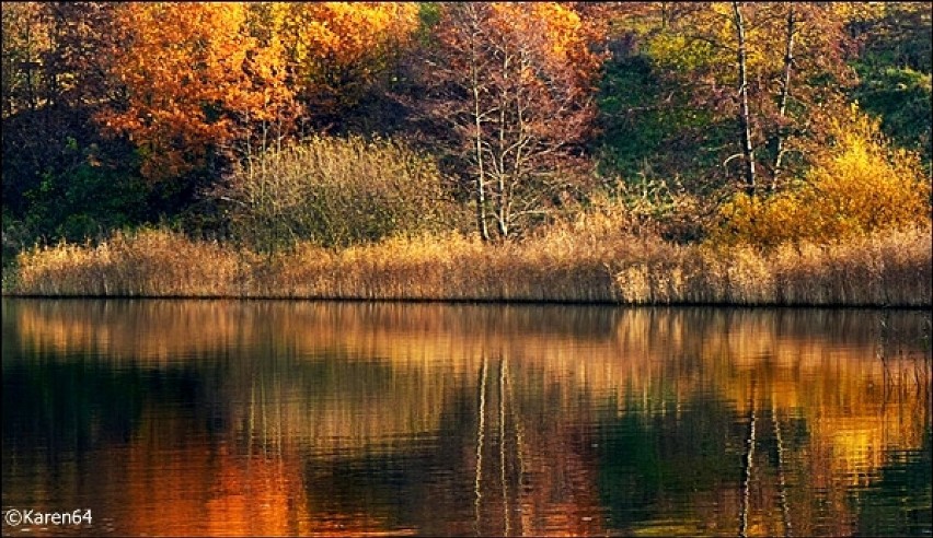 Jesienna symetria,Jezioro Klasztorne Duże