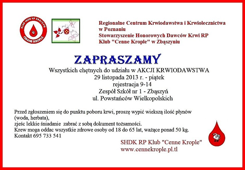 Oddaj krew w Zbąszyniu - Cenne Krople zapraszają