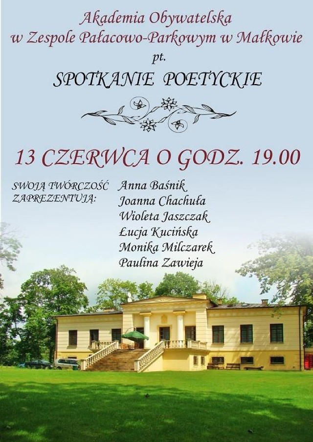 Pałac w Małkowie zaprasza w czerwcu na serię spotkań. Pierwsze 13 czerwca