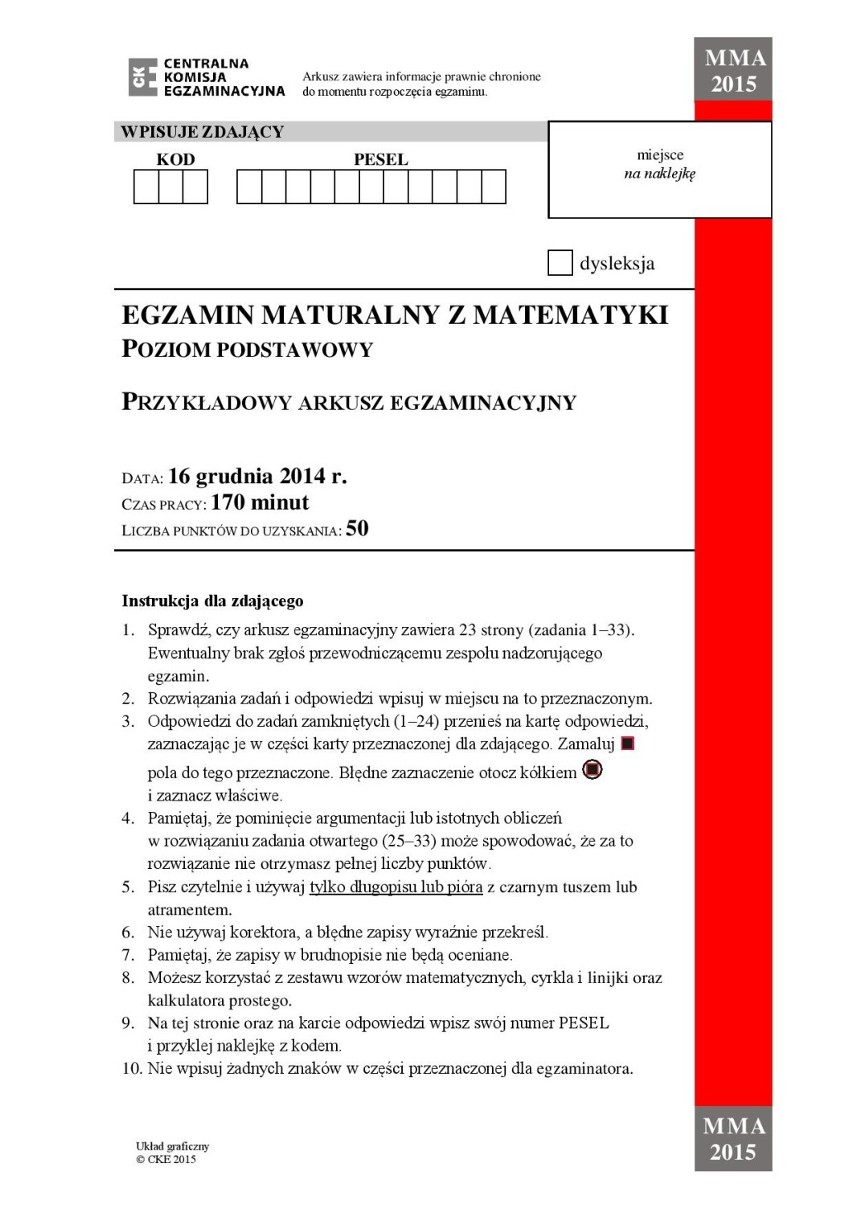 Matura próbna z matematyki 2015 - CKE- ARKUSZ