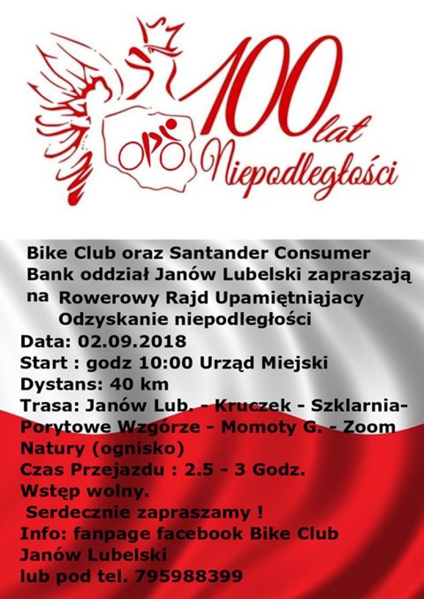 Rowerowy rajd razem z Bike Club Janów Lubelski - mieszkańcy uczczą stulecie odzyskania niepodległości