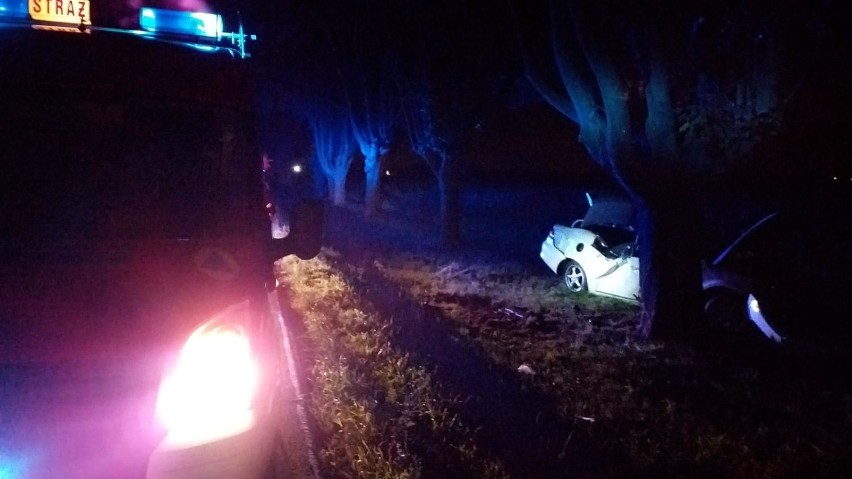 Wypadek na DK94 koło Strzelec Opolskich. Kierowca passata zakończył jazdę na drzewie